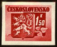 (1945-011) Марка Чехословакия "Герб (Карминовая)" ,  III O